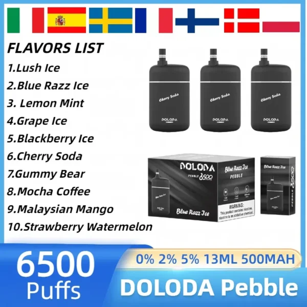 DOLODA Pebble 6500 Puffs 0% 2% 5% Nicotine Rechargeable Vape μιας χρήσης Χονδρική - JumpVape - 2